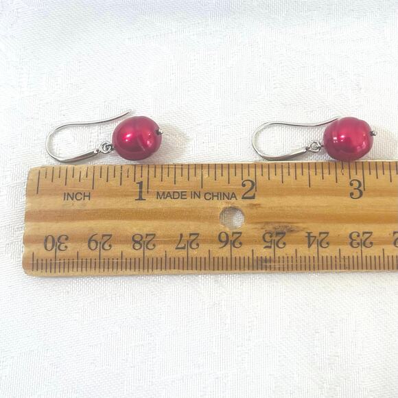 HONORA 925 Red Pearl 18" +2" NECKLACE EARRINGS BRACELET  Set Stretch Drop Dangle - Picture 8 of 13